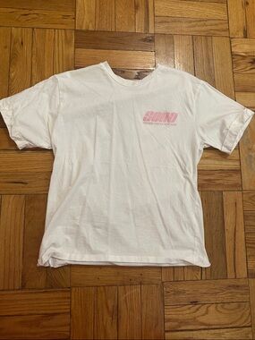 SOHO White Graphic Tee with Pink Logo